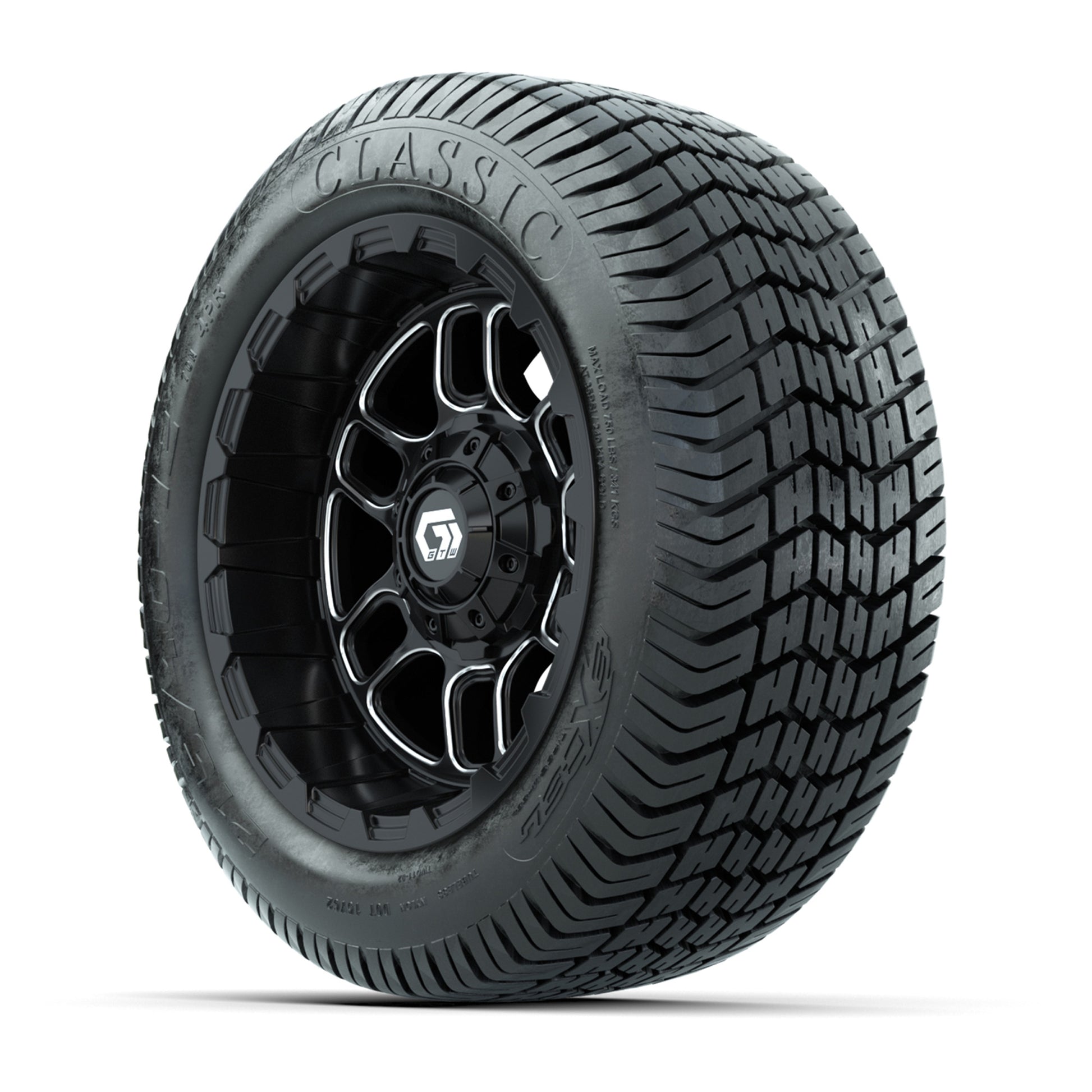 GTW® Titan Black/Machined 12 in Wheels with 215/40-12 Excel Classic Street Tires – Full Set
