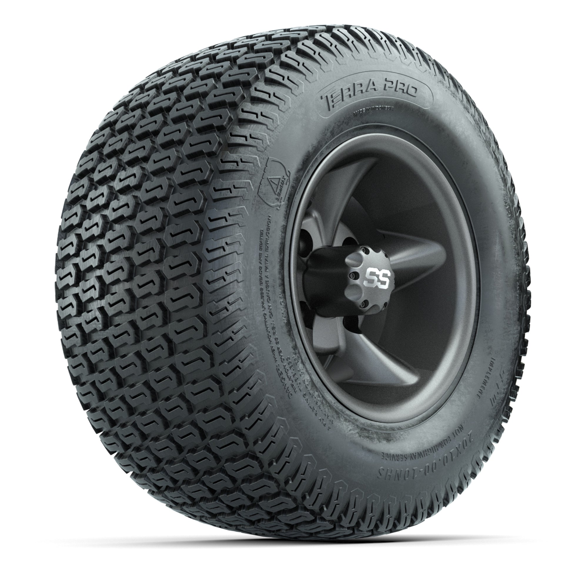 GTW Godfather Matte Gray 10 in Wheels with 20x10-10 S-Pattern Terra Pro Street Tires – Full Set