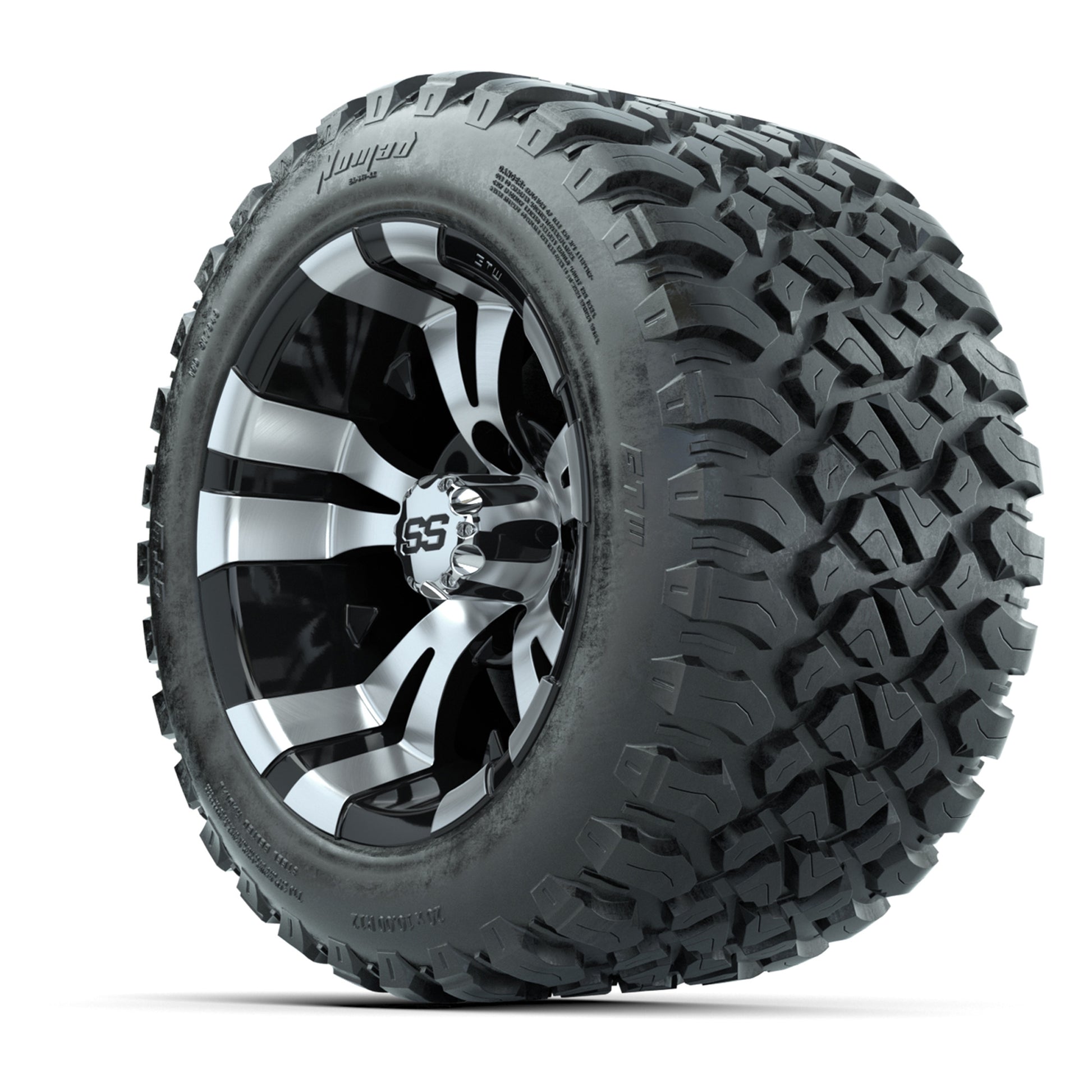 GTW® Vampire Black/Machined 12 in Wheels with 20X10-12 Nomad Steel Belt Radial All-Terrain Tires – Full Set