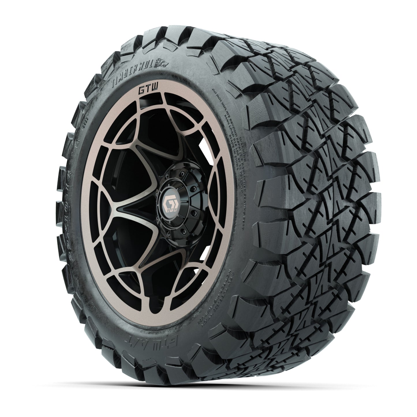 GTW® Nexus Gloss Black/Bronze 14 in Wheels with 22x10-14 Timberwolf All-Terrain Tires – Full Set