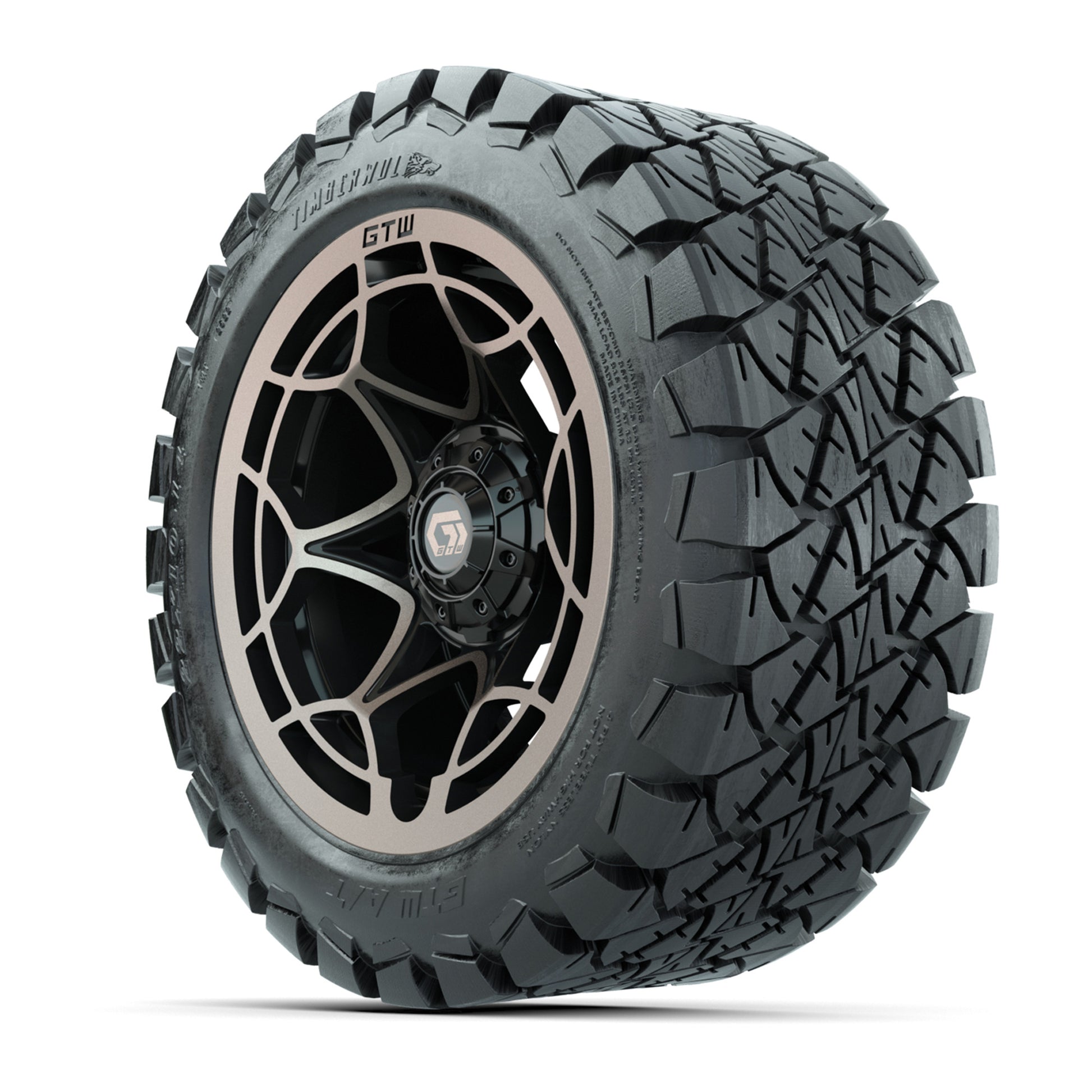 GTW® Nexus Gloss Black/Bronze 14 in Wheels with 22x10-14 Timberwolf All-Terrain Tires – Full Set