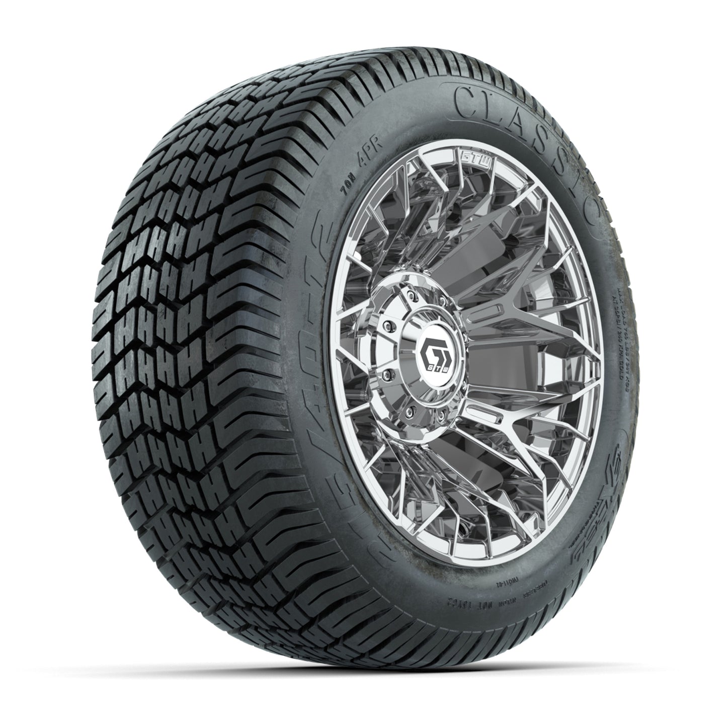 GTW® Stellar Chrome 12 in Wheels with 215/40-12 Excel Classic Street Tires – Full Set