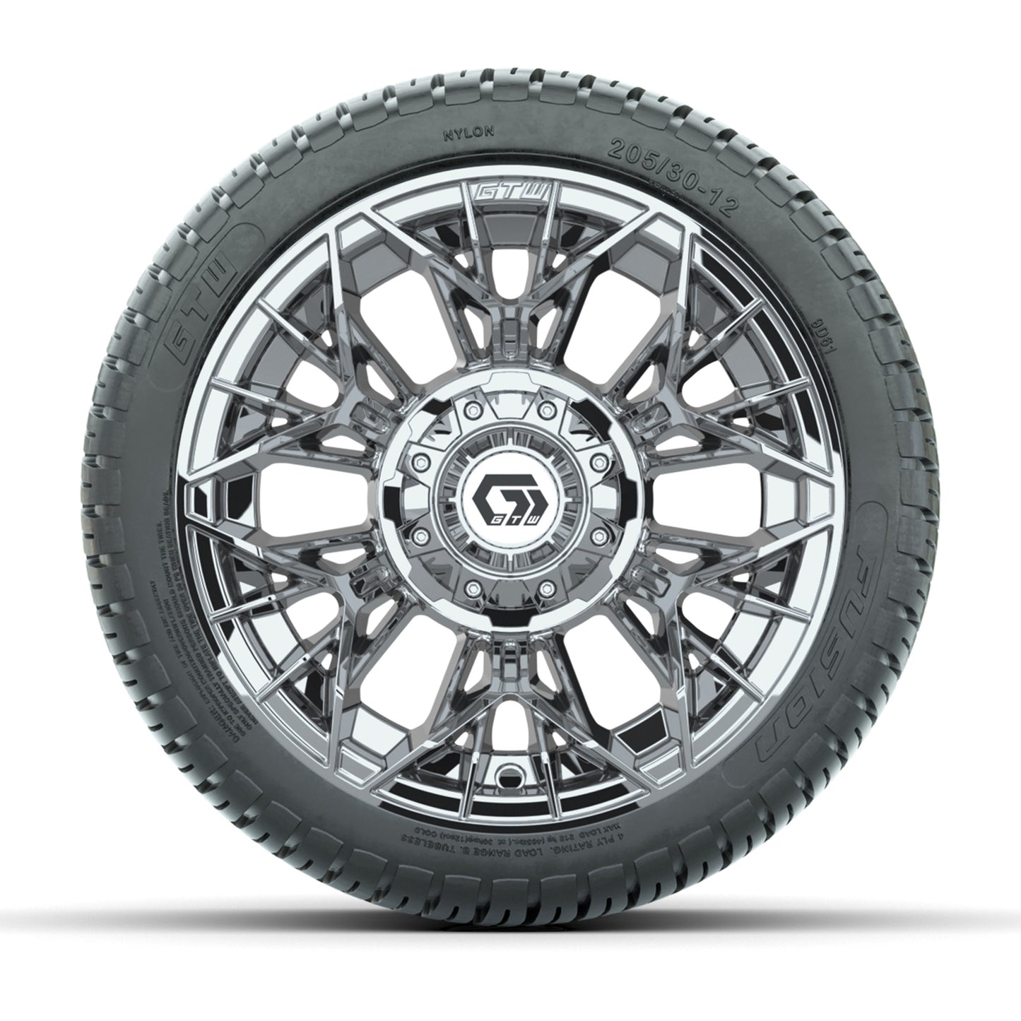 GTW® Stellar Chrome 12 in Wheels with 205/30-12 Fusion Street Tires - Full Set