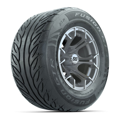 GTW® Spyder Silver Brush 12 in Wheels with 255/55-R12 Fusion GTR Steel Belt Radial Street Tires – Full Set