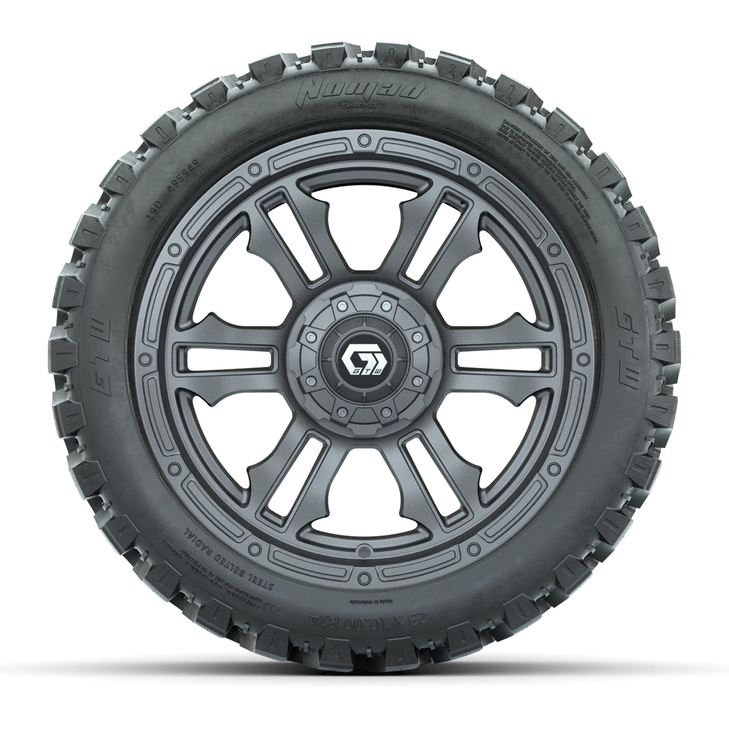 GTW® Shogun Gunmetal 14 in Wheels with 23X10-R14 Nomad Steel Belt Radial All-Terrain Tires - Full Set