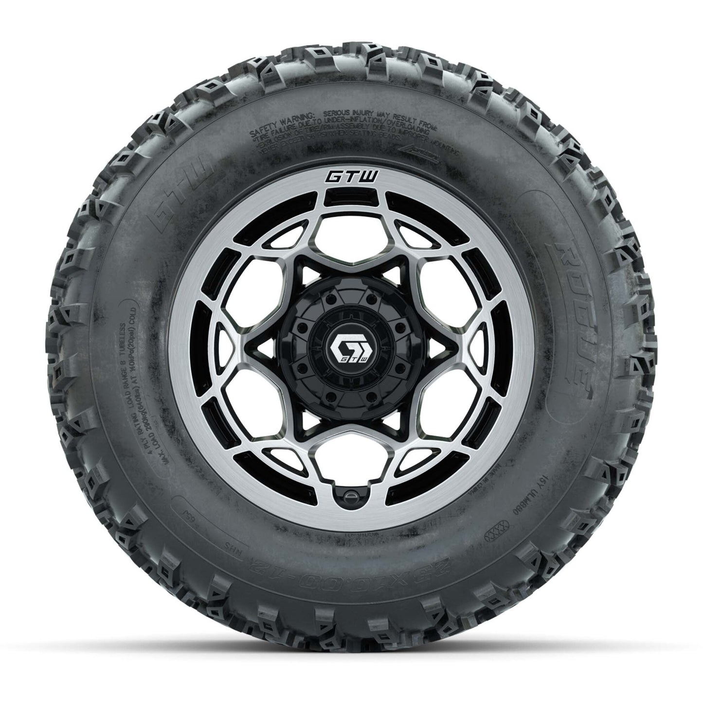 GTW® Nexus Black/Silver 12 in Wheels with 23X10.00-12 Rogue All-Terrain Tires – Full Set