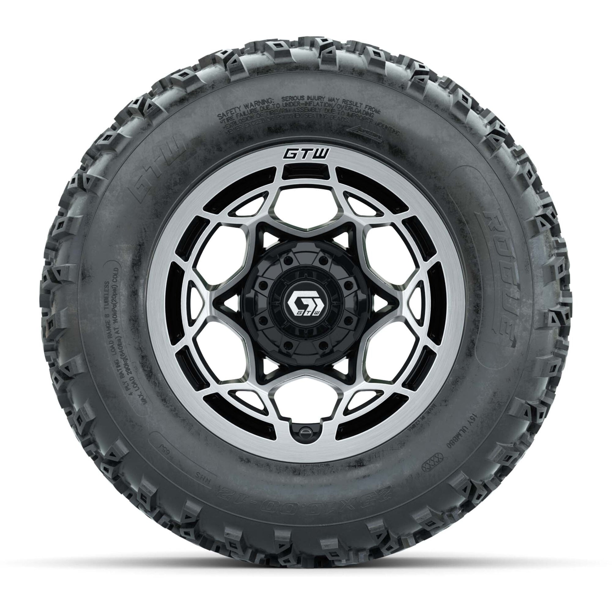 GTW® Nexus Black/Silver 12 in Wheels with 23X10.00-12 Rogue All-Terrain Tires – Full Set