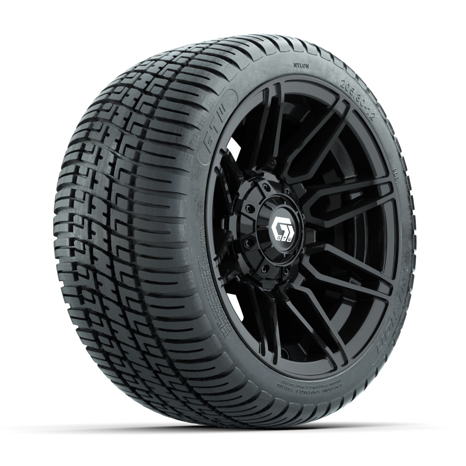 GTW® Stealth Black/Machined 12 in Wheels with 205/30-12 Fusion Street Tires – Full Set