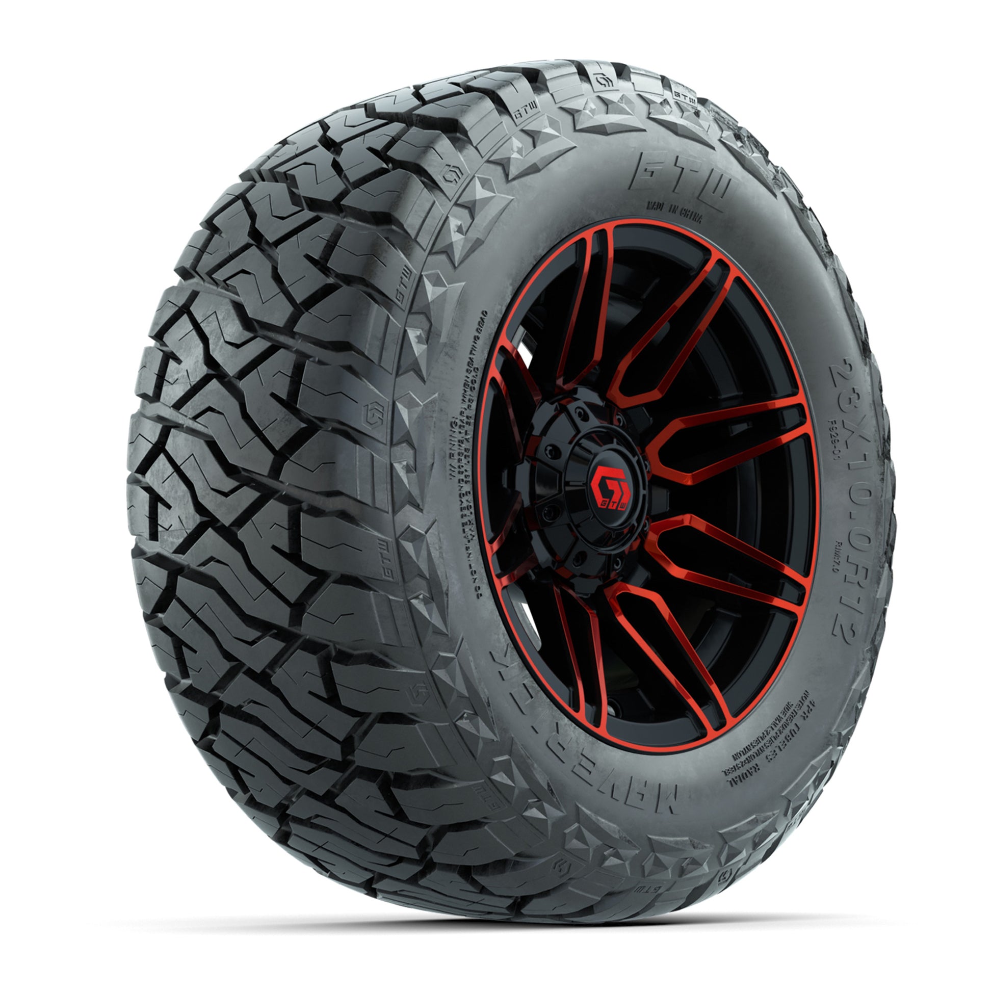 GTW Stealth Gloss Black/Red 12 in Wheels with 23x10.00-R12 Maverick All-Terrain Tires – Full Set
