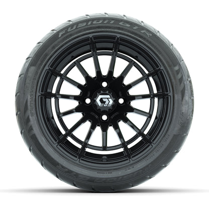 GTW® Boost Gloss Black 14 in Wheels with 225/40-R14 Fusion GTR Steel Belt Radial Street Tires – Full Set