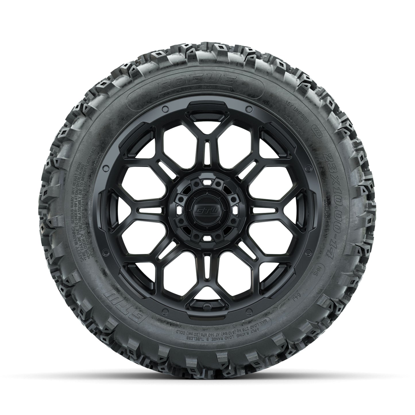 GTW Bravo Matte Black 14 in Wheels with 23x10.00-14 Rogue All Terrain Tires - Full Set