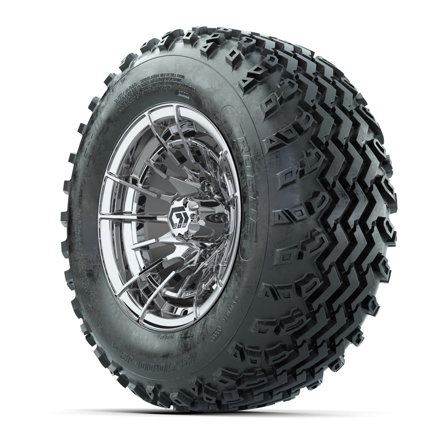 GTW® Boost Chrome 12 in Wheels with 23X10.00-12 Rogue All-Terrain Tires - Full Set