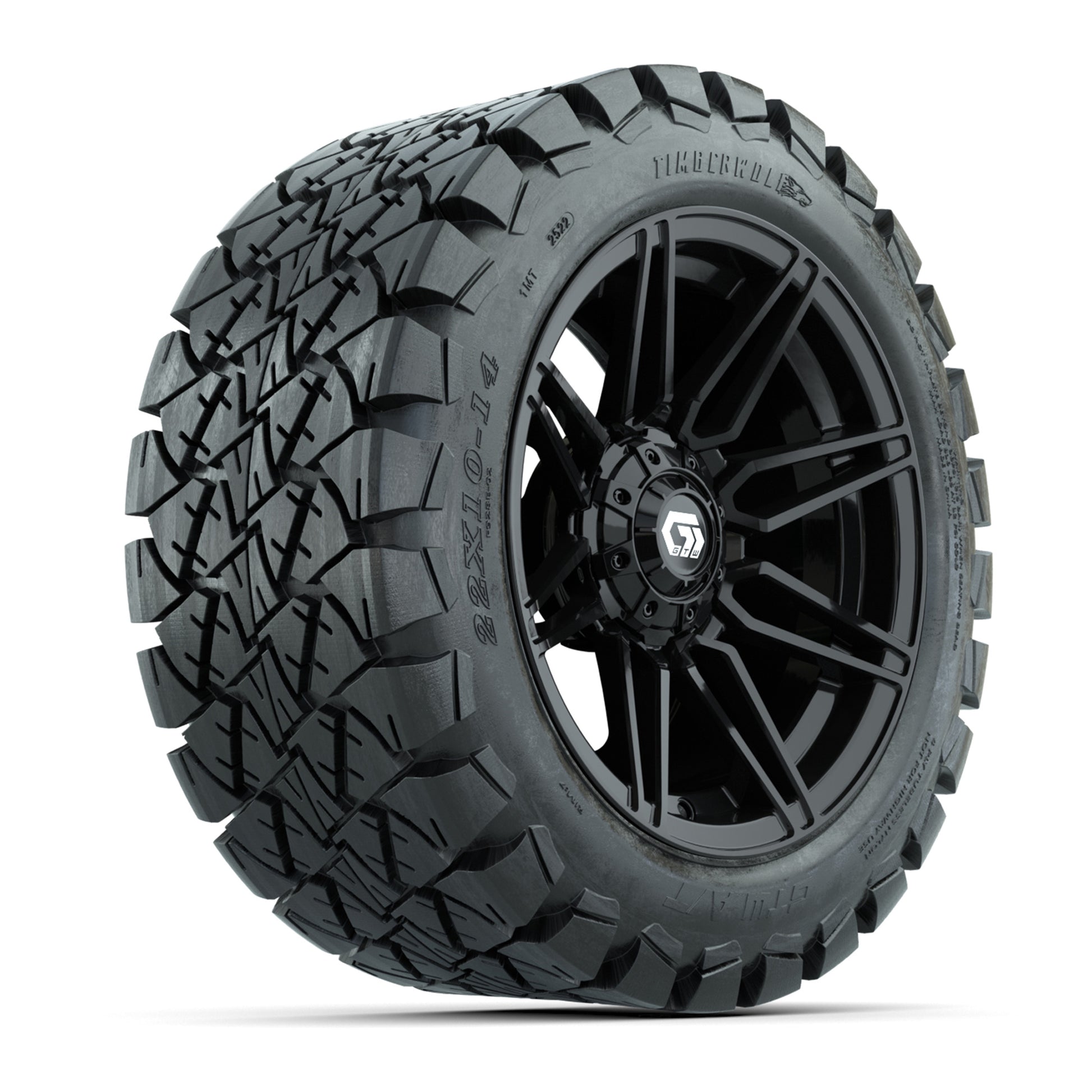 GTW® Stealth Gloss Black 14 in Wheels with 22x10-14 Timberwolf All-Terrain Tires – Full Set