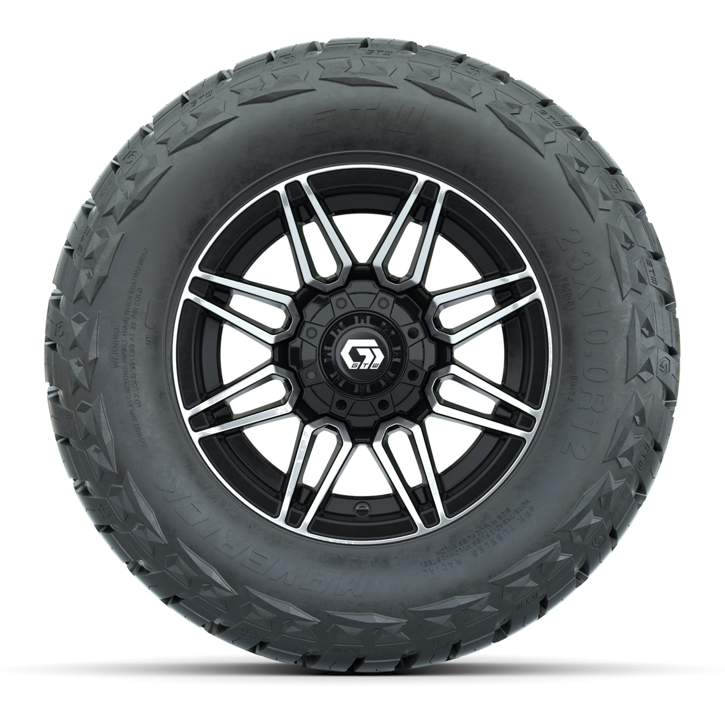 GTW Stealth Black/Machined 12 in Wheels with 23x10.00-R12 Maverick All-Terrain Tires – Full Set