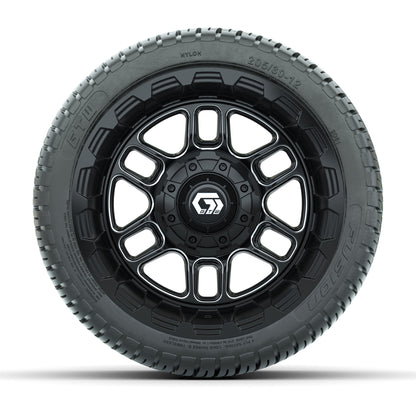 GTW® Titan Black/Machined 12 in Wheels with 205/30-12 Fusion Street Tires – Full Set
