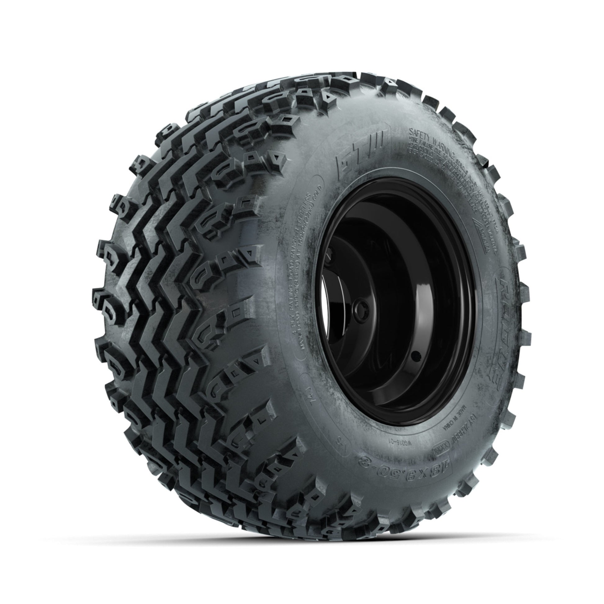 GTW Steel Gloss Black Centered 8 in Wheels with 18x9.50-8 Rogue All Terrain Tires – Full Set