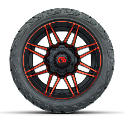 GTW Stealth Gloss Black/Red 12 in Wheels with 215/40-R12 Maverick Low-Profile All-Terrain Tires – Full Set