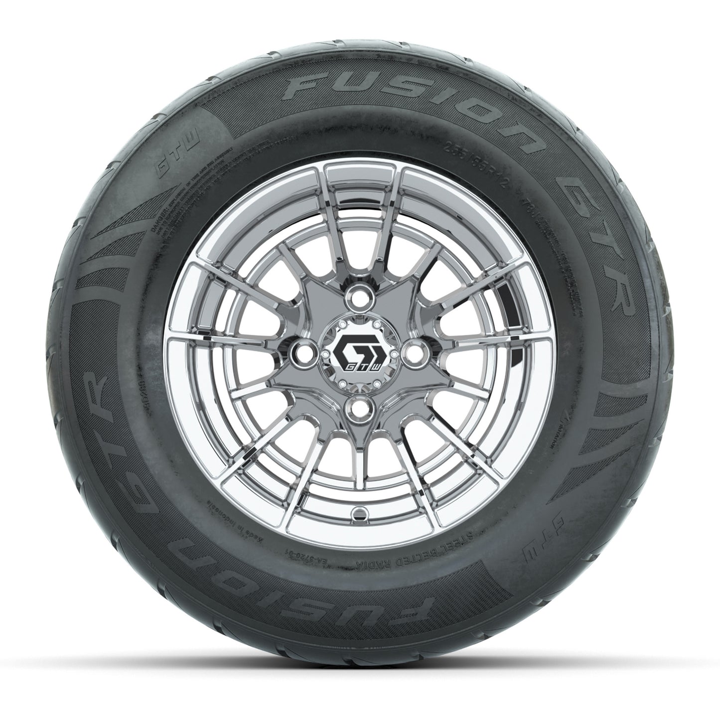 GTW® Boost Chrome 12 in Wheels with 255/55-R12 Fusion GTR Steel Belt Radial Street Tires - Full Set