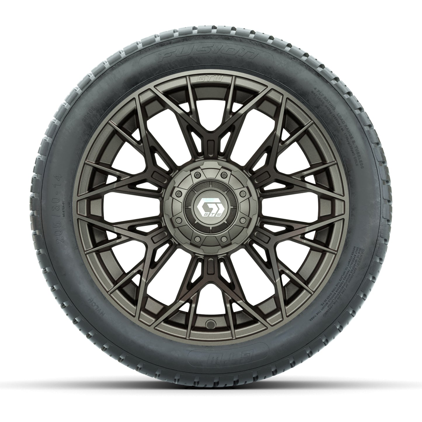 GTW® Stellar Matte Bronze 14 in Wheels with 205/30-R14 Fusion Street Tires – Full Set