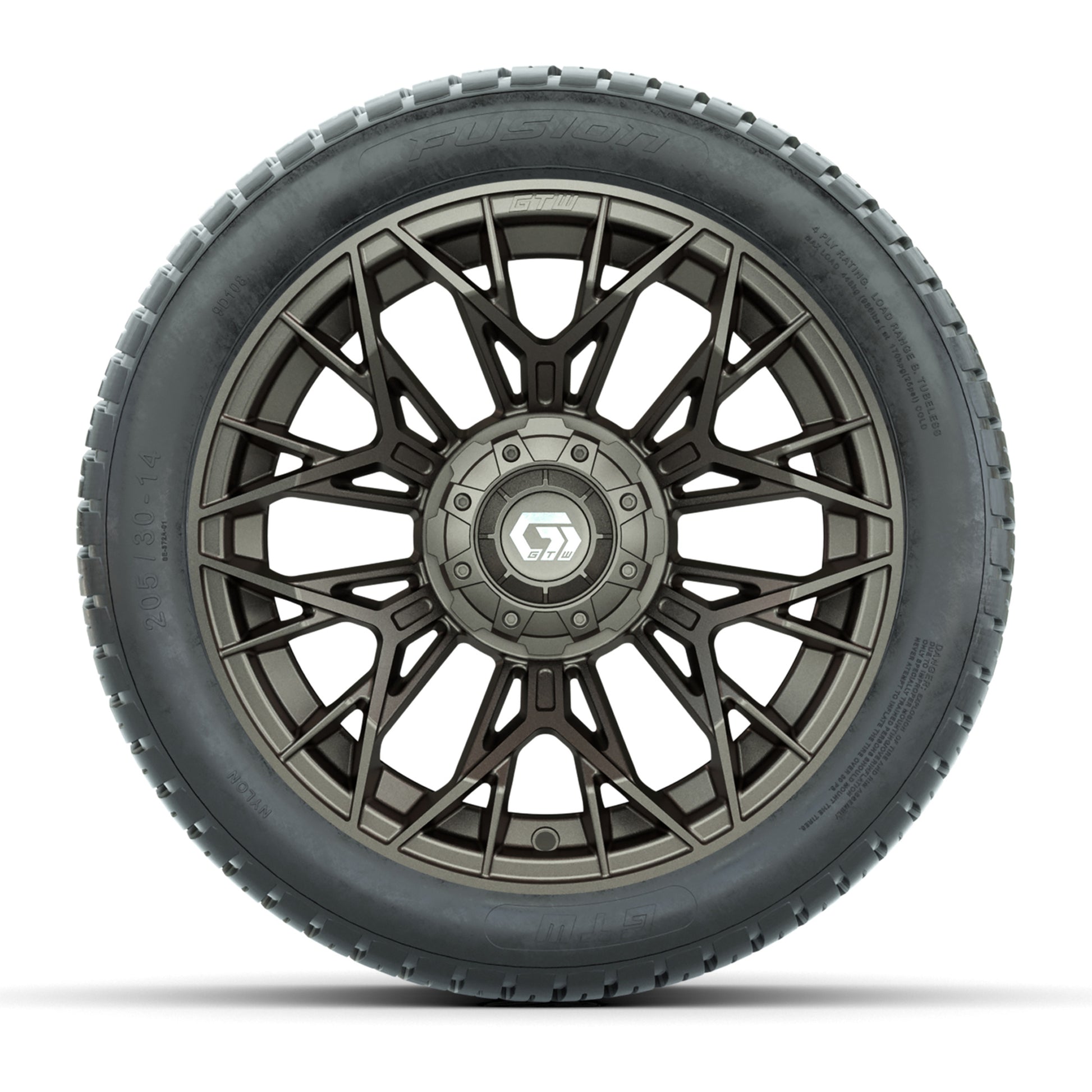 GTW® Stellar Matte Bronze 14 in Wheels with 205/30-R14 Fusion Street Tires – Full Set