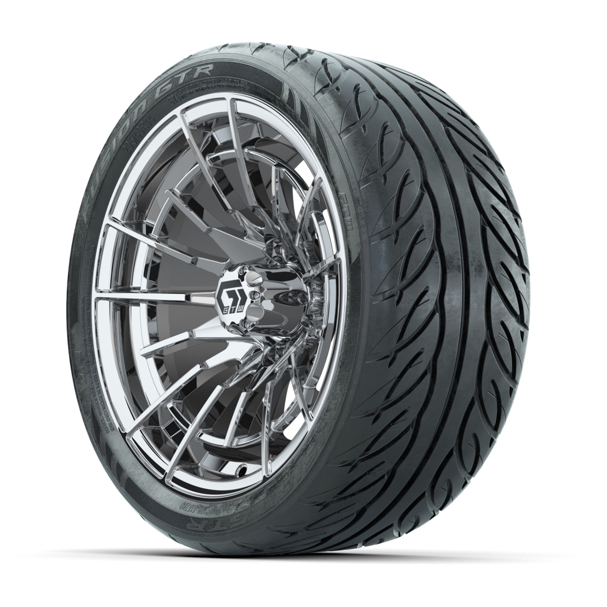 GTW® Boost Chrome 14 in Wheels with 205/40-R14 Fusion GTR Steel Belted Street Tires – Full Set