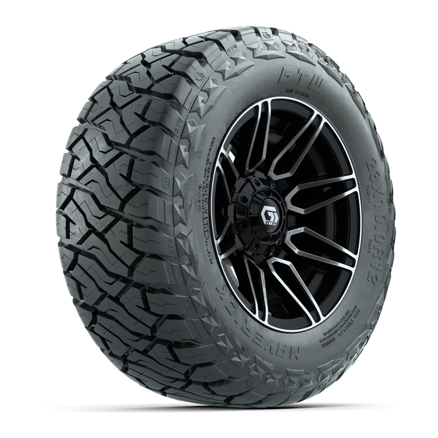 GTW Stealth Black/Machined 12 in Wheels with 23x10.00-R12 Maverick All-Terrain Tires – Full Set