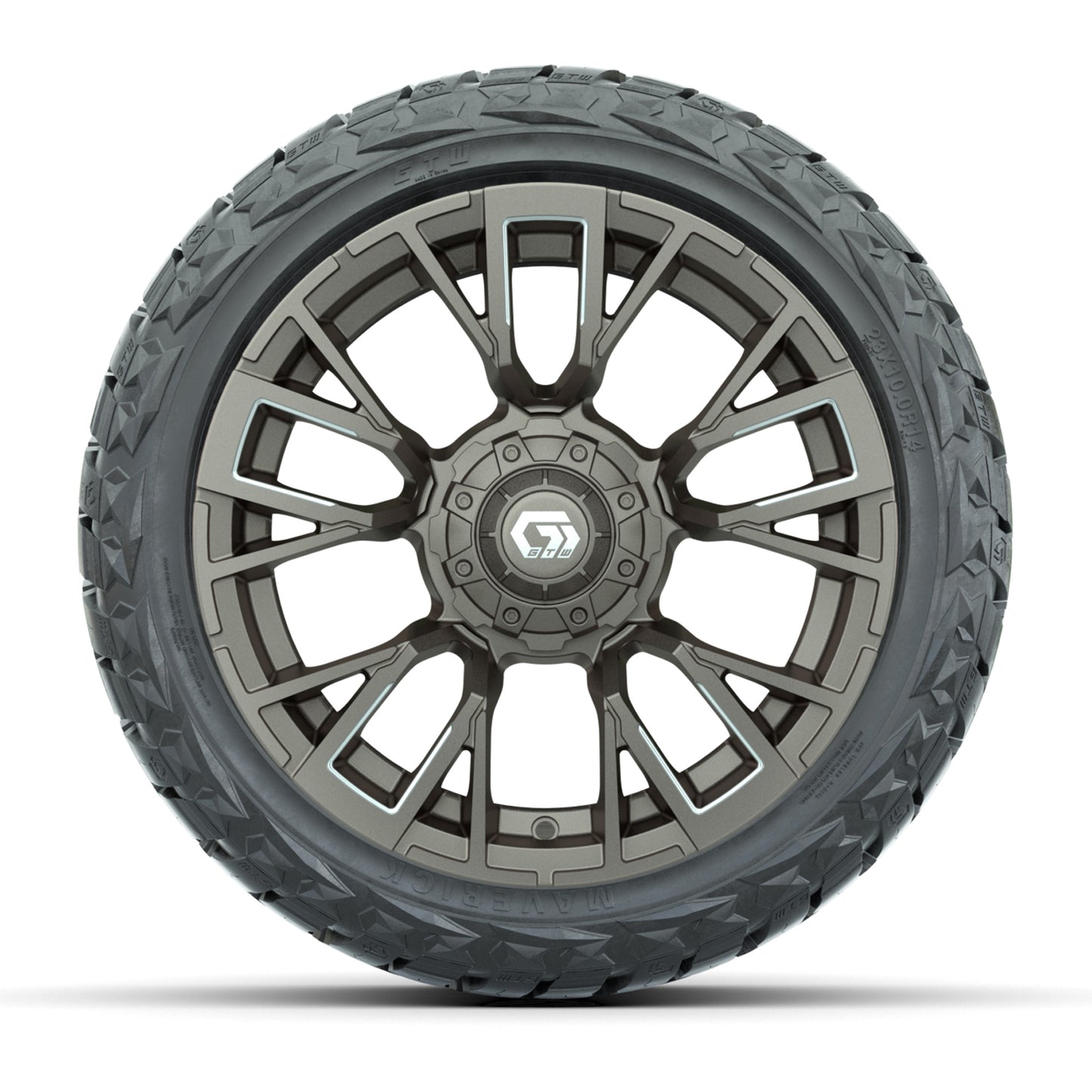 GTW Vandal Satin Bronze/Machined 14 in Wheels with 23x10.00-R14 Maverick All-Terrain Tires – Full Set