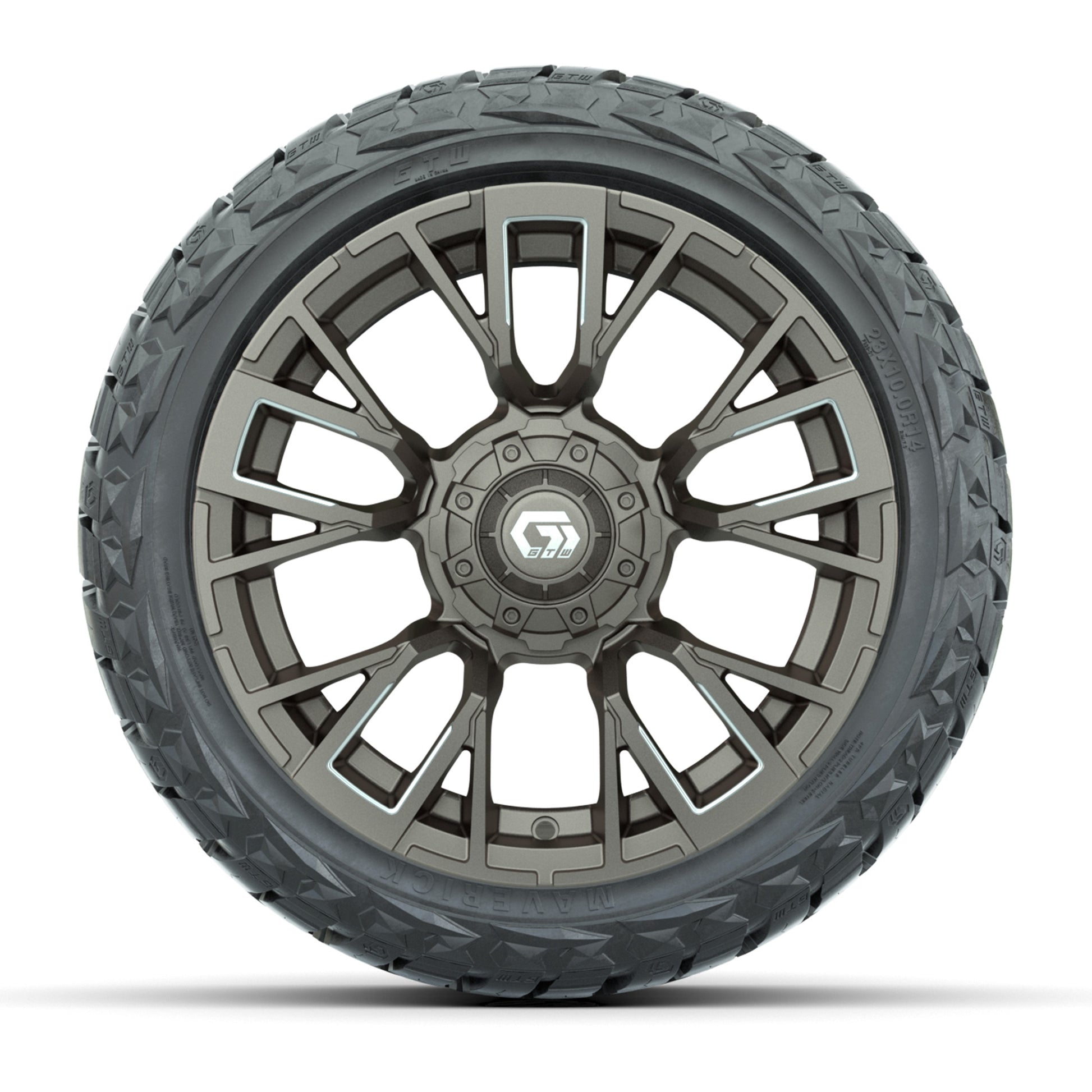 GTW Vandal Satin Bronze/Machined 14 in Wheels with 23x10.00-R14 Maverick All-Terrain Tires – Full Set