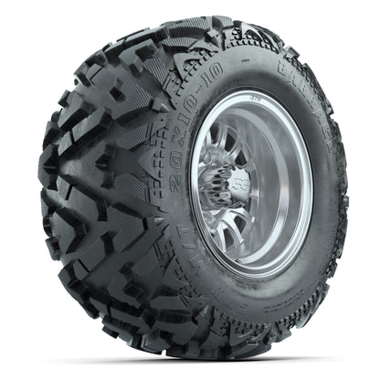 GTW Medusa Silver/Machined 10 in Wheels with 20x10-10 Barrage Mud Tires – Full Set