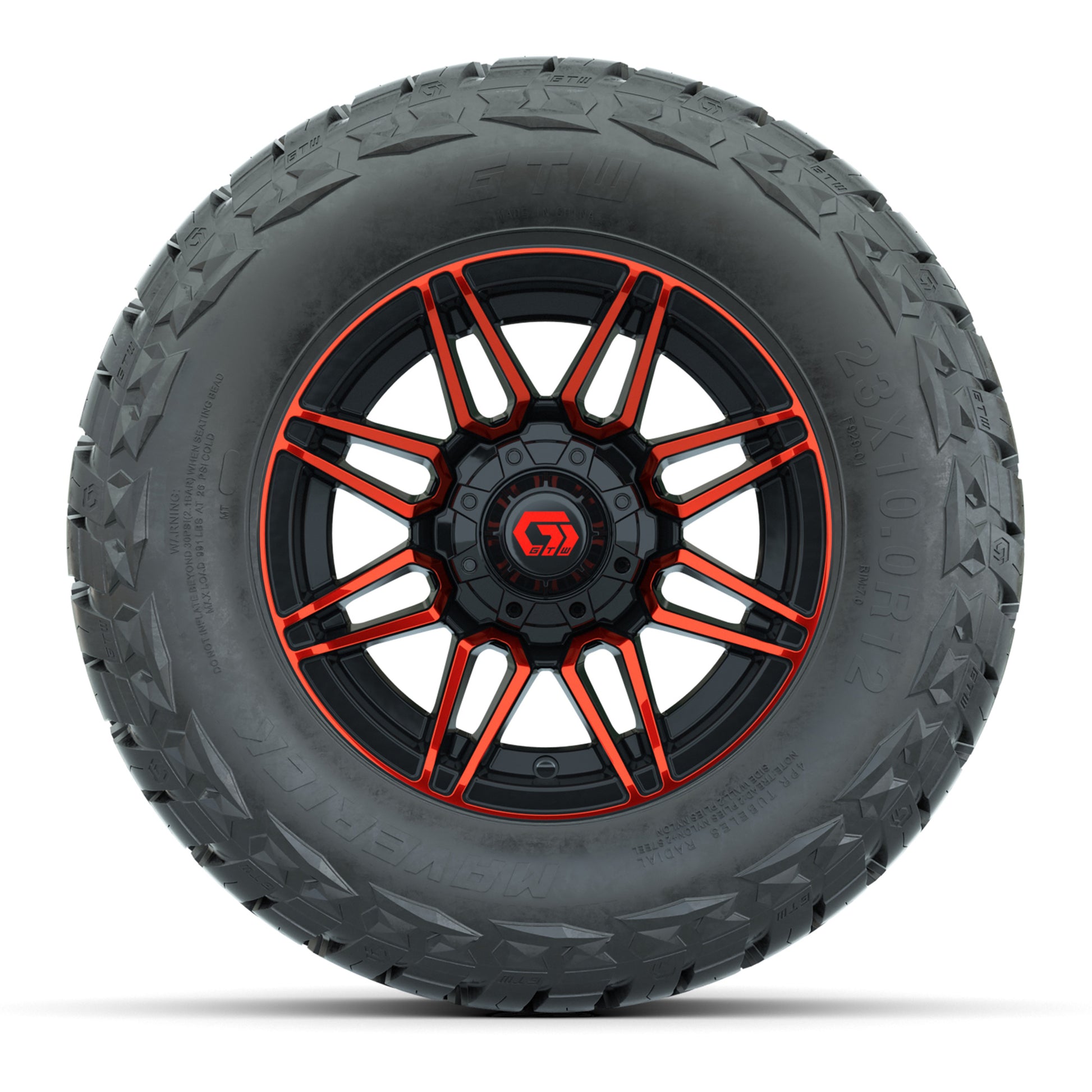 GTW Stealth Gloss Black/Red 12 in Wheels with 23x10.00-R12 Maverick All-Terrain Tires – Full Set