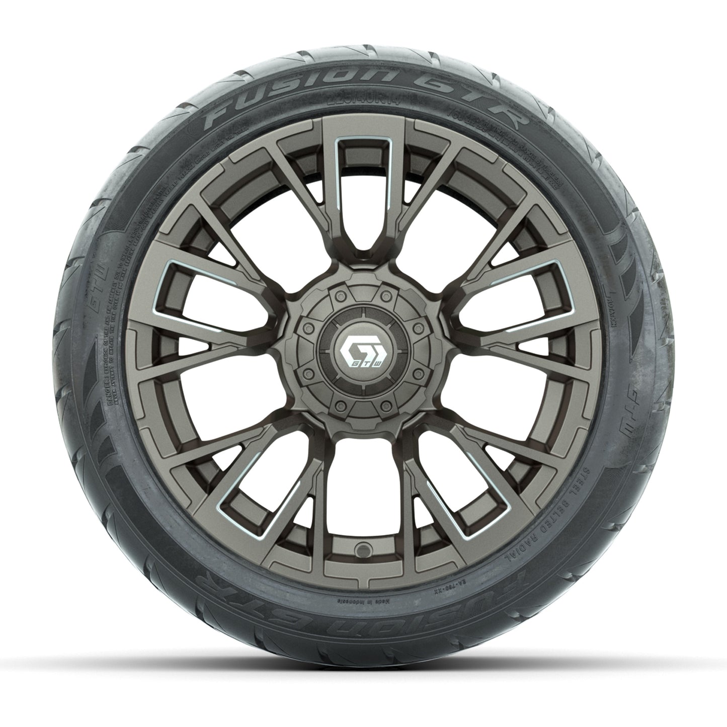 GTW® Vandal Bronze/Machined 14 in Wheels with 225/40-R14 Fusion GTR Steel Belt Radial Street Tires – Full Set