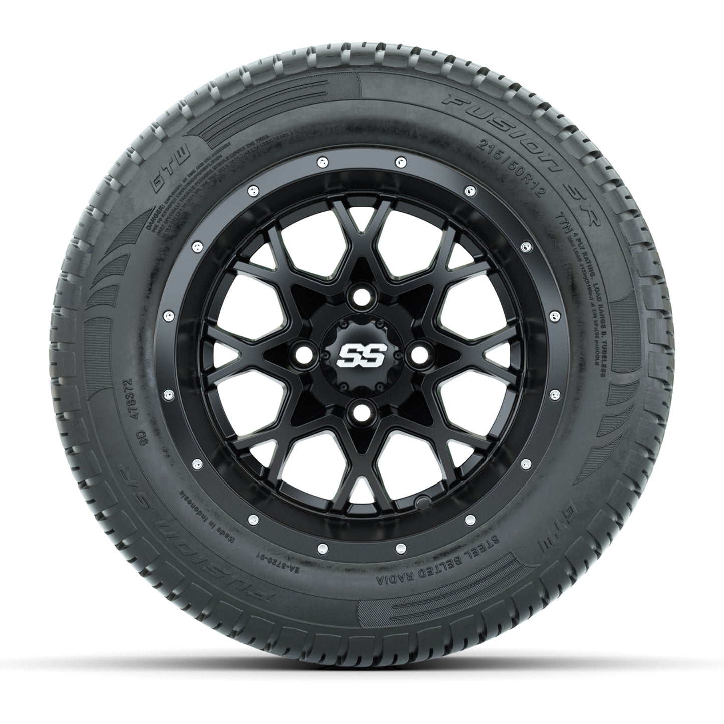 Set of (4) 12 in GTW Vortex Wheels with 215/50-R12 Fusion S/R Street Tires