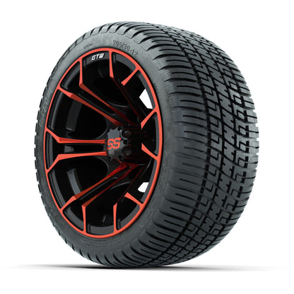 GTW® Spyder Black/Red 12 in Wheels with 205/30-12 Fusion Street Tires – Full Set