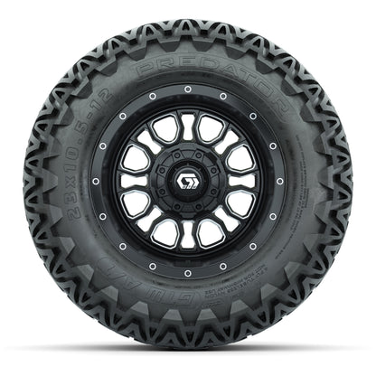 Set of (4) 12 in GTW® Volt Machined & Black Wheels with 23x10.5-12 Predator All-Terrain Tires