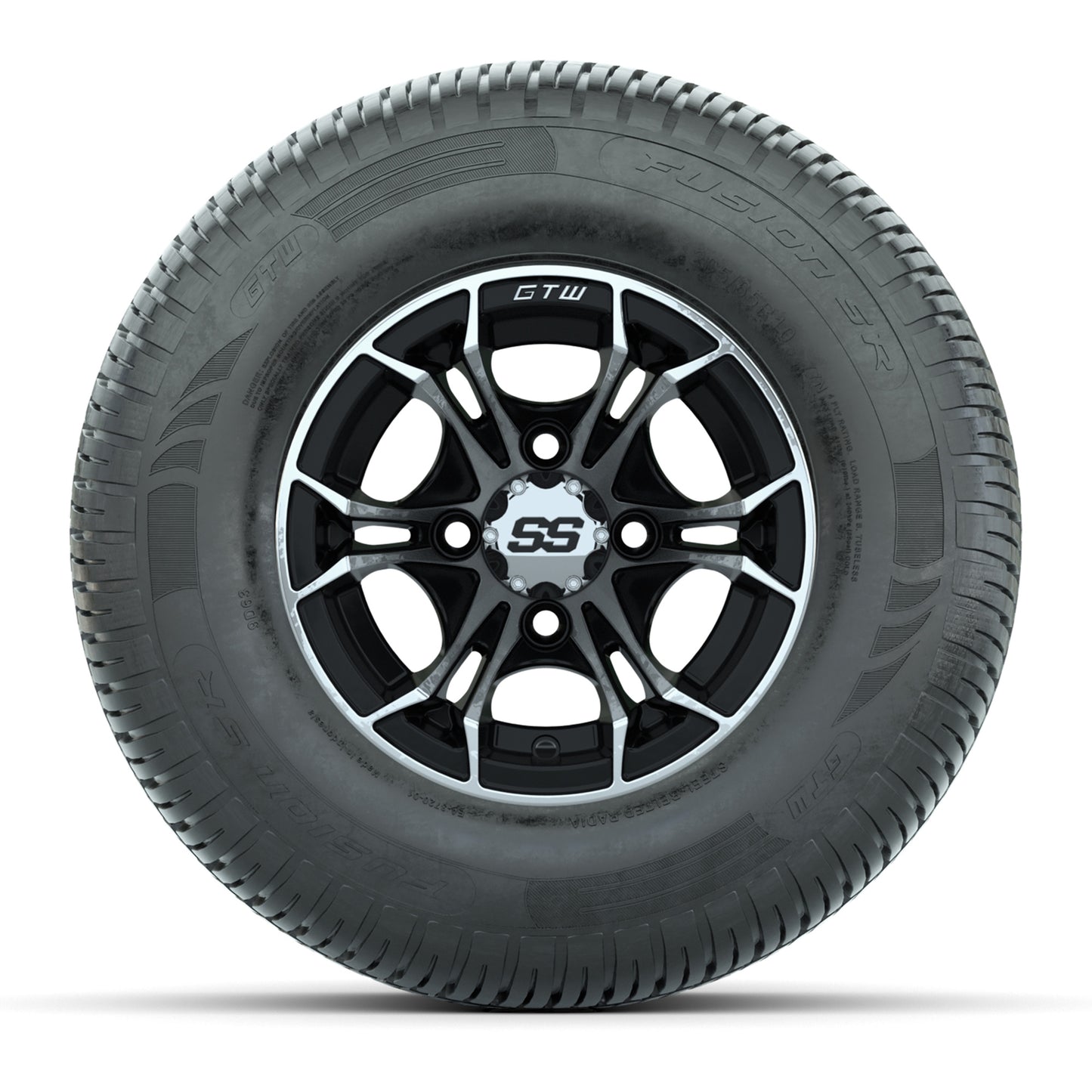 GTW Spyder Machined/Black 10 in Wheels with 205/65-R10 Fusion SR Steel Belted Radial Tires – Full Set
