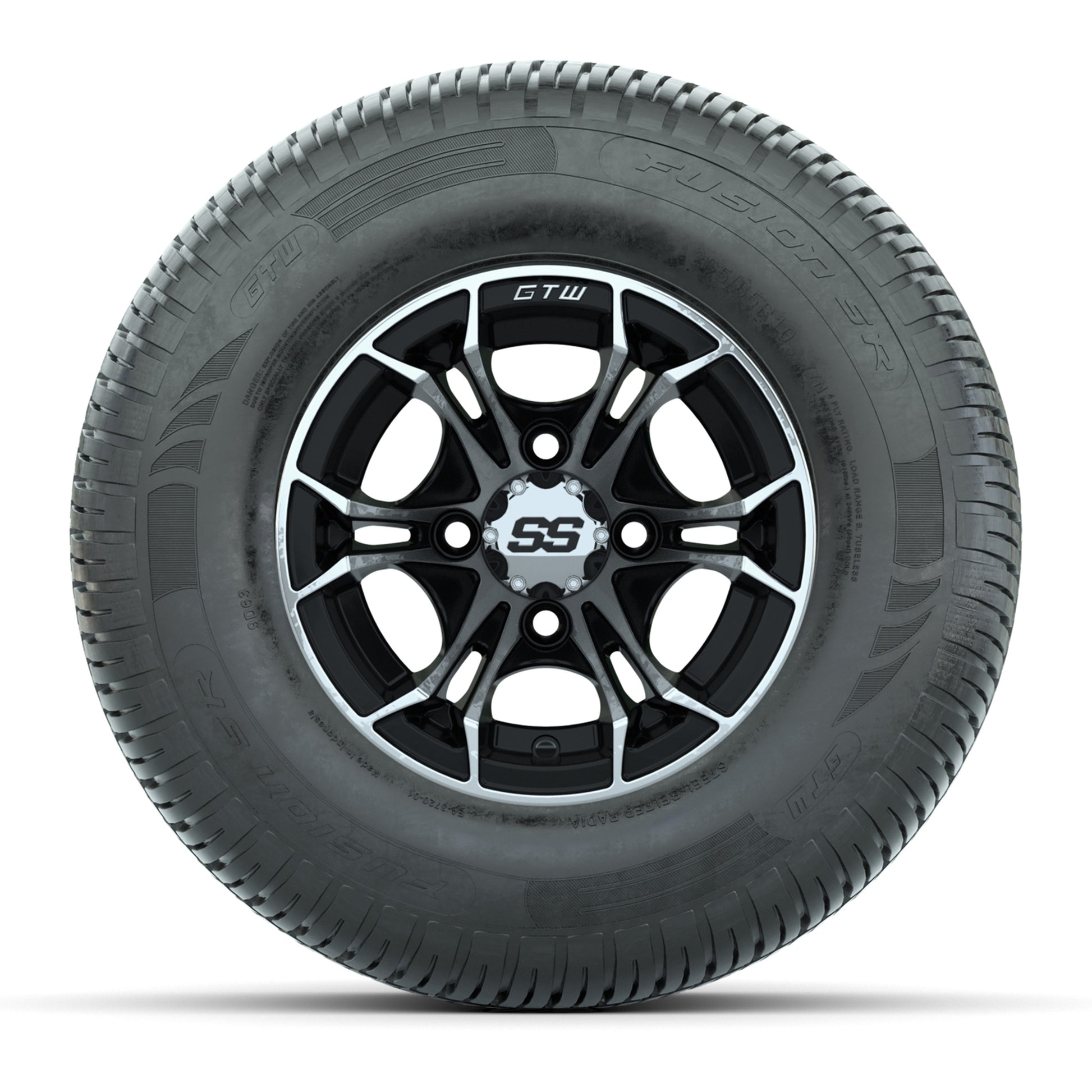 GTW Spyder Machined/Black 10 in Wheels with 205/65-R10 Fusion SR Steel Belted Radial Tires – Full Set