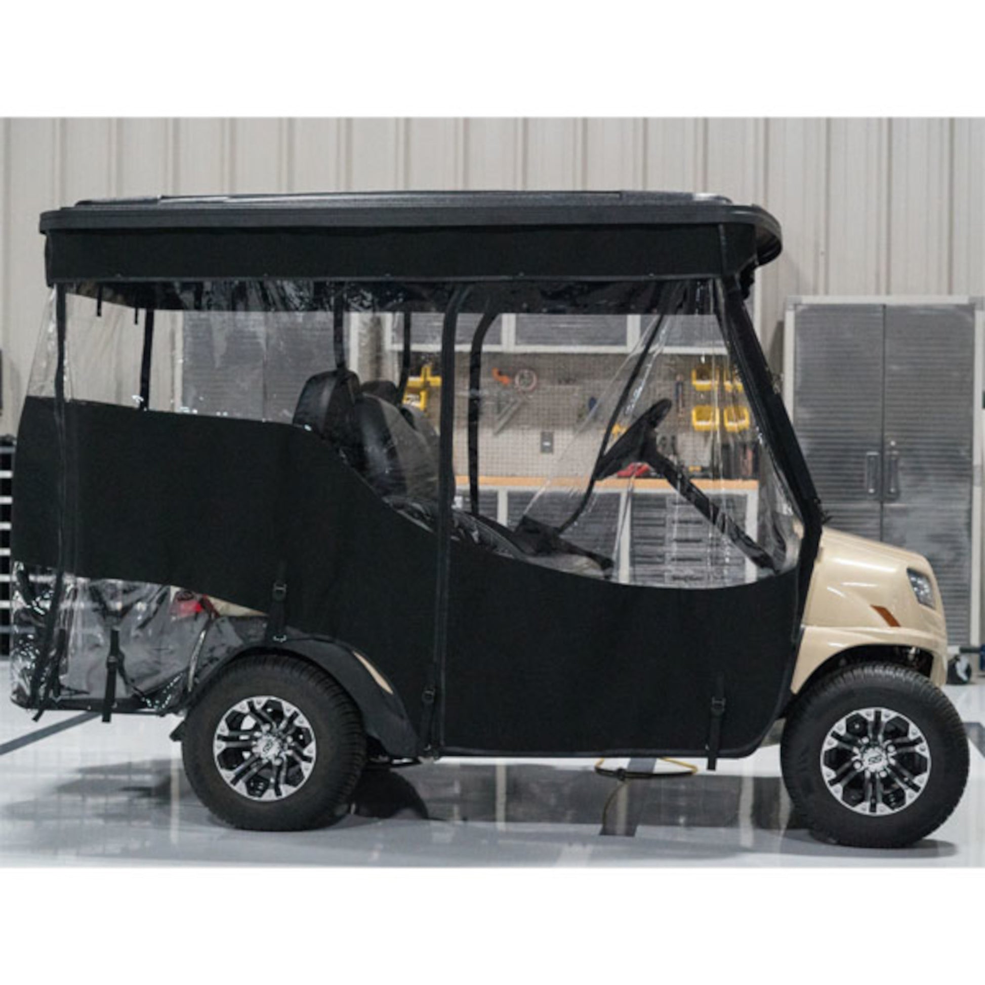 RedDot Non-Lifted 4-Passenger Black 3-Sided Track-Style Enclosure for ICON & Advanced EV1 Golf Carts (1 Forward Seat