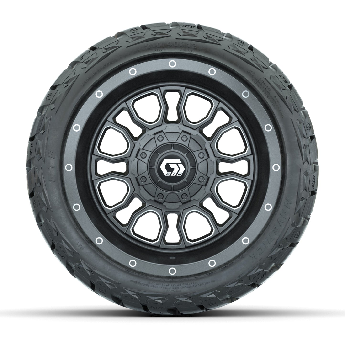 GTW Volt Gunmetal 12 in Wheels with 215/40-R12 Maverick Low-Profile All-Terrain Tires – Full Set