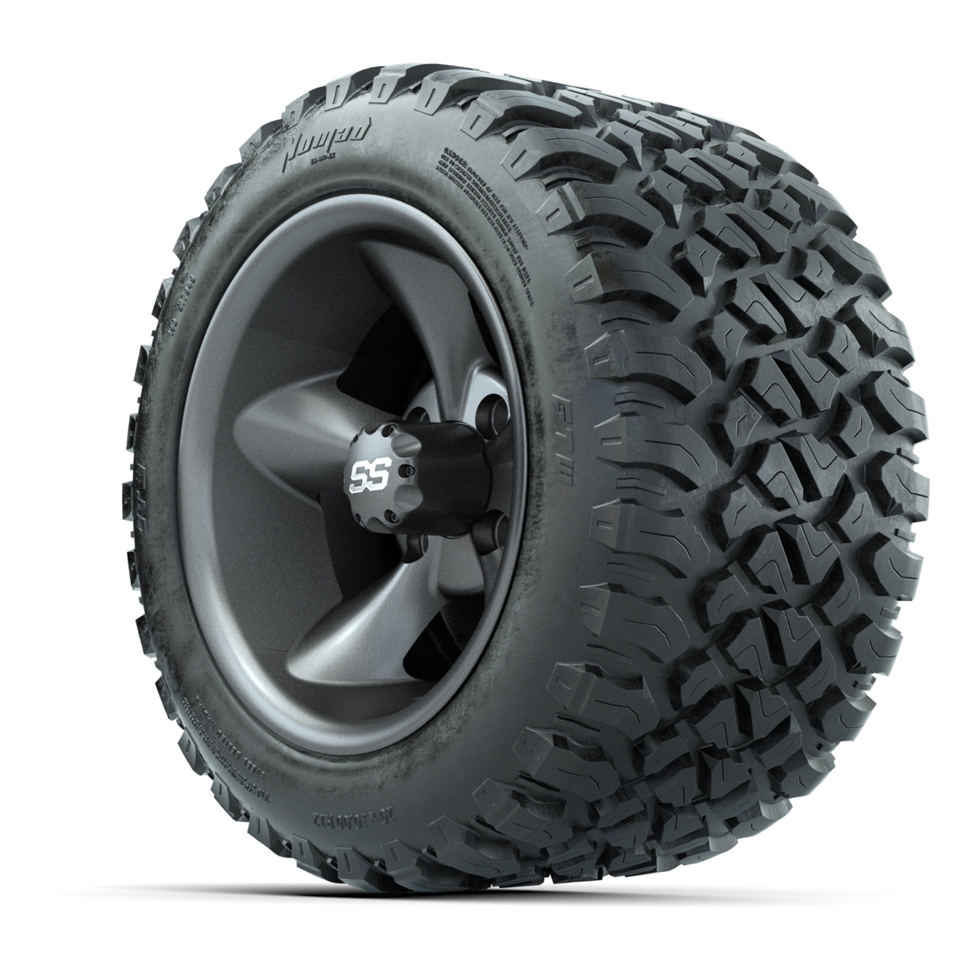 GTW® Godfather Matte Gray 12 in Wheels with 20X10-12 Nomad Steel Belt Radial All-Terrain Tires – Full Set