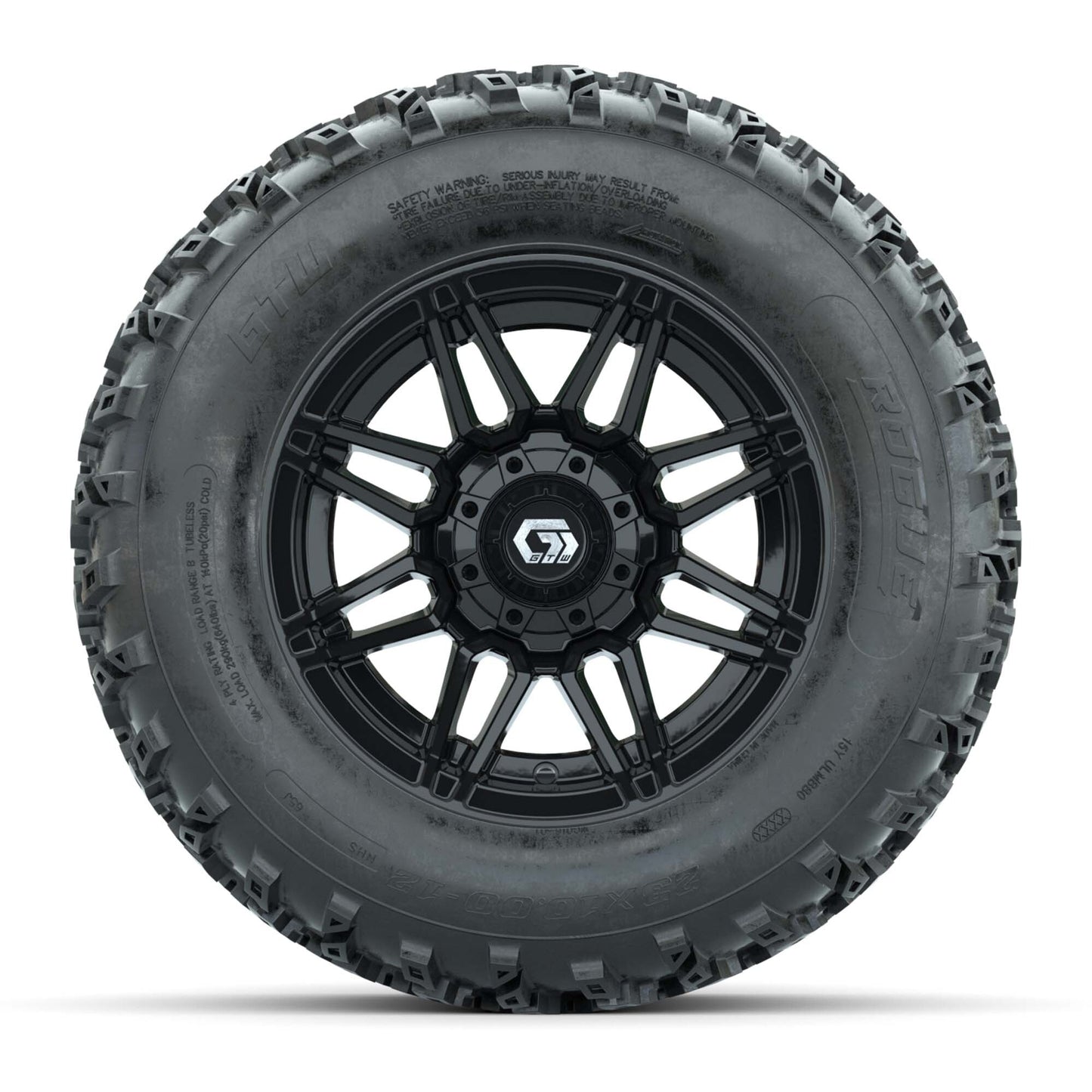 GTW® Stealth Gloss Black 12 in Wheels with 23X10.00-12 Rogue All-Terrain Tires – Full Set