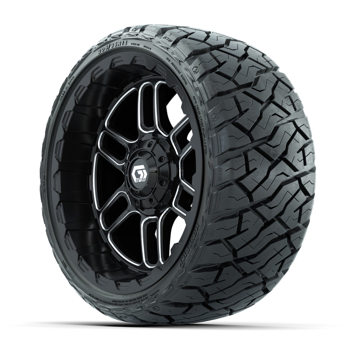 GTW Titan Black/Machined 14 in Wheels with 205/35-R14 Maverick Low-Profile All-Terrain Tires – Full Set