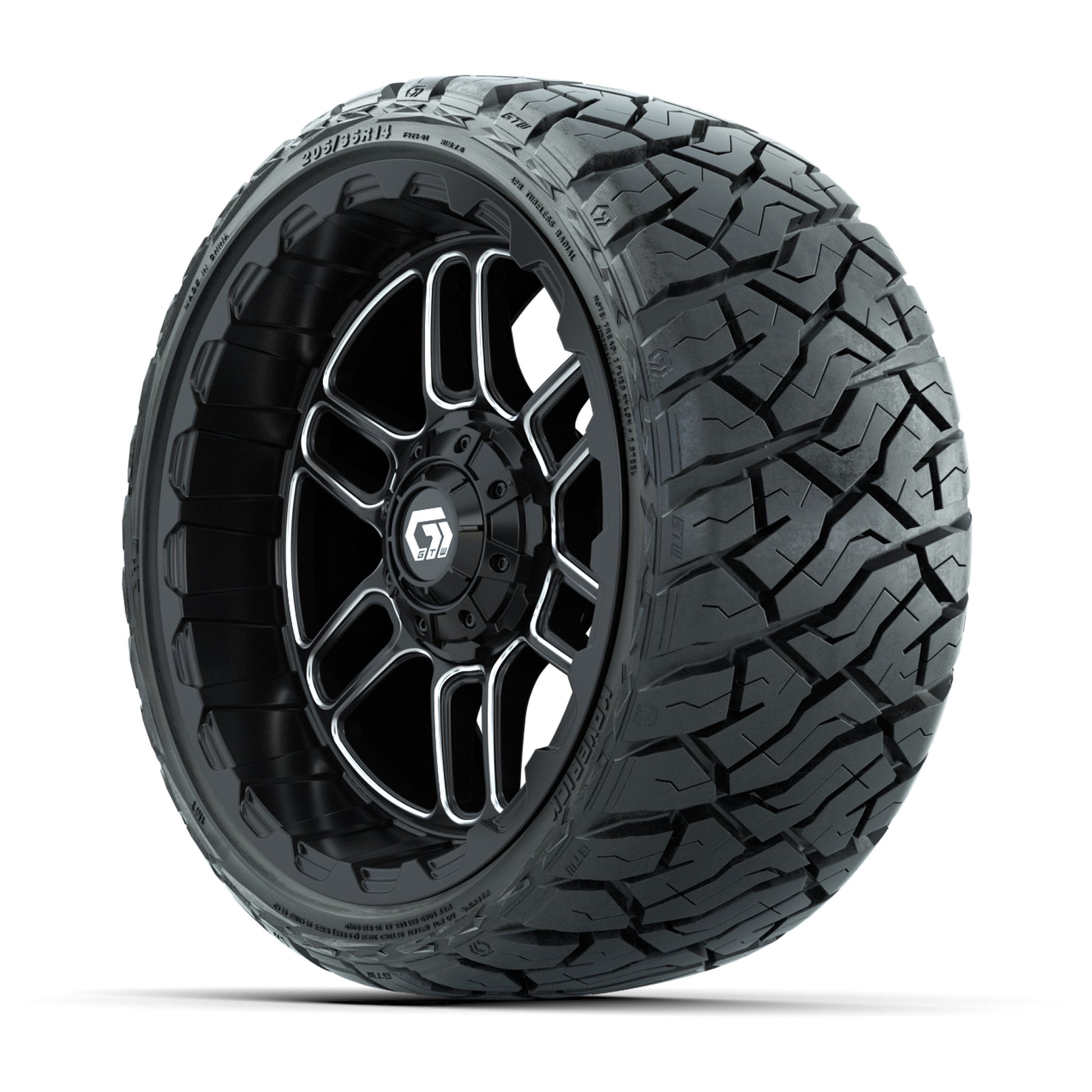 GTW Titan Black/Machined 14 in Wheels with 205/35-R14 Maverick Low-Profile All-Terrain Tires – Full Set