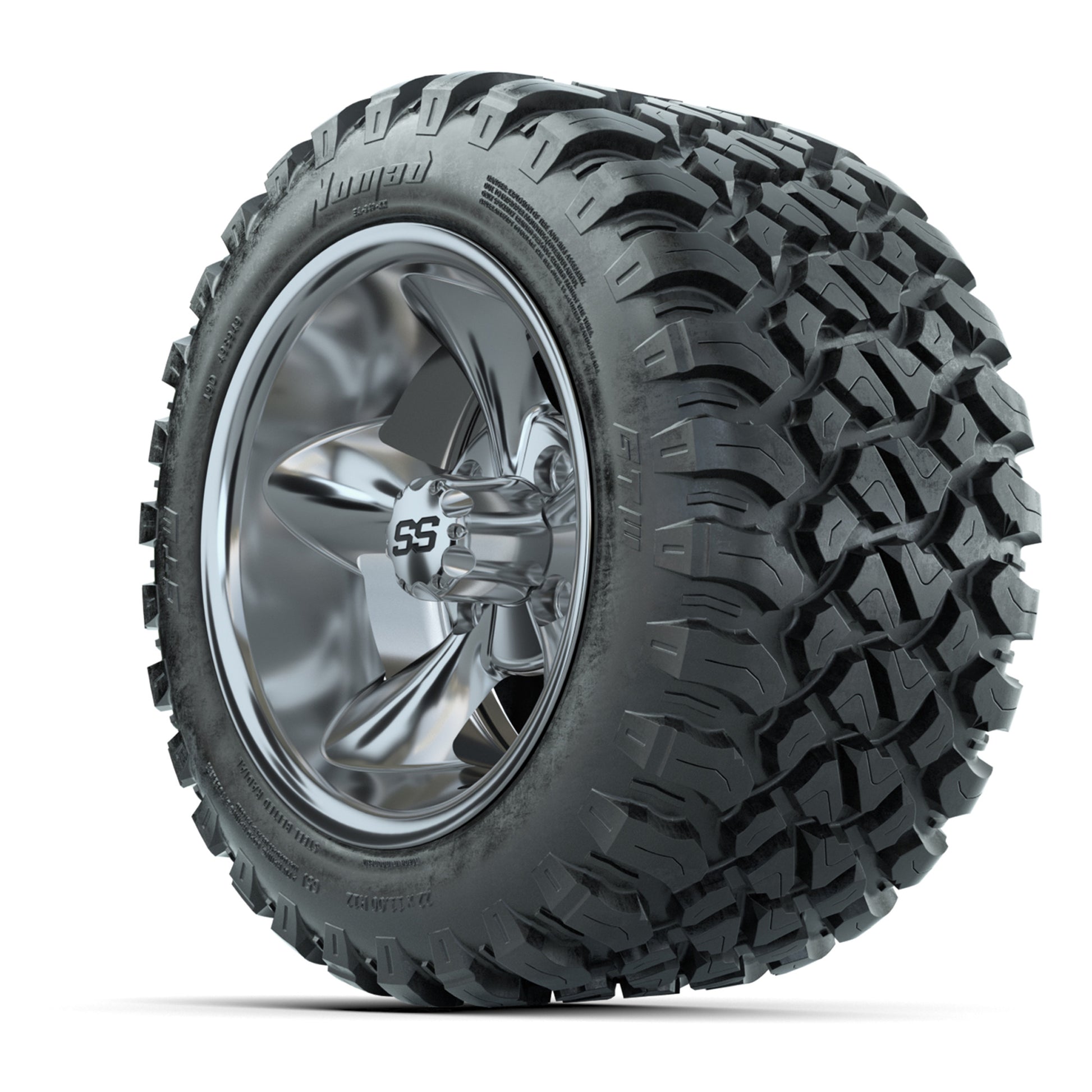 GTW® Godfather Chrome 12 in Wheels with 22X11-R12 Nomad Steel Belt Radial All-Terrain Tires – Full Set