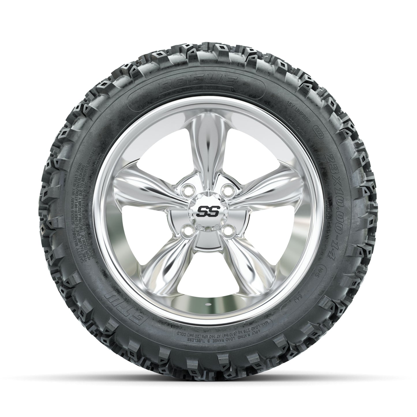 GTW Godfather Chrome 14 in Wheels with 23x10.00-14 Rogue All Terrain Tires - Full Set