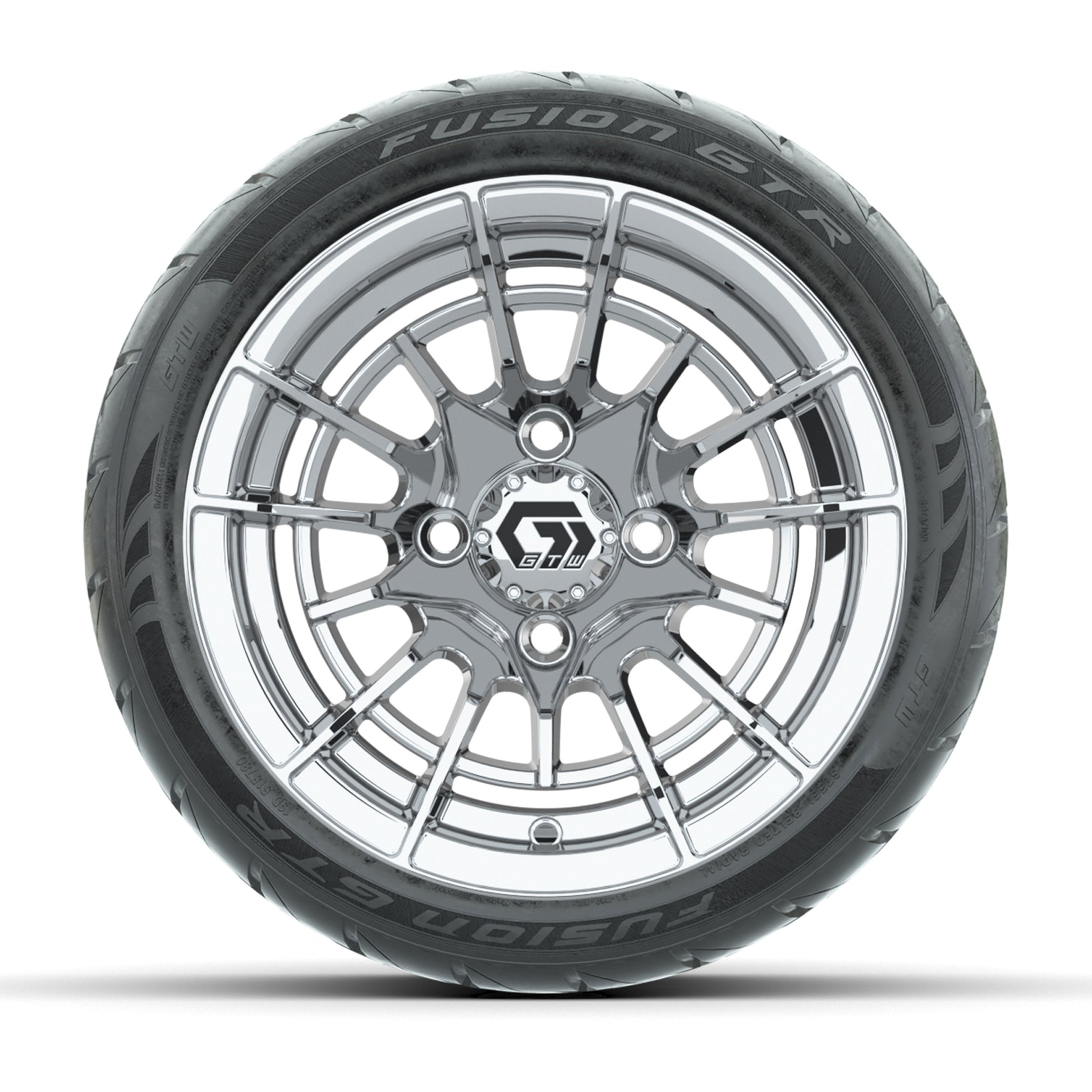 GTW® Boost Chrome 12 in Wheels with 215/40-R12 Fusion GTR Steel Belt Radial Street Tires – Full Set