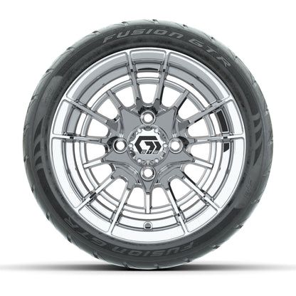 GTW® Boost Chrome 12 in Wheels with 215/40-R12 Fusion GTR Steel Belt Radial Street Tires – Full Set