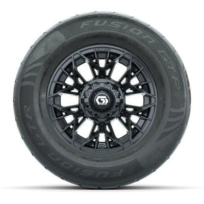 GTW® Stellar Black 12 in Wheels with 255/55-R12 Fusion GTR Steel Belt Radial Street Tires - Full Set