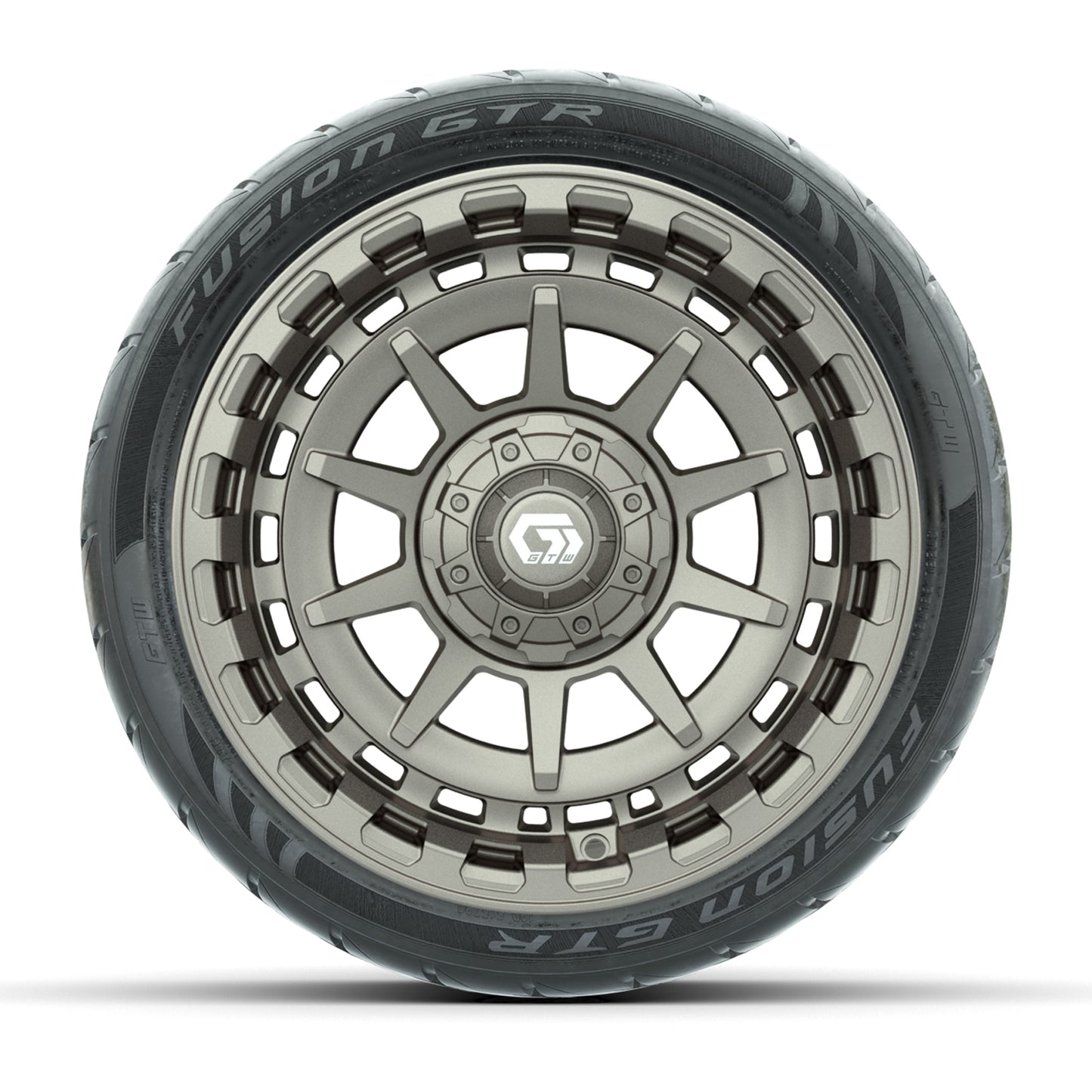 GTW® Barricade Satin Bronze 14 in Wheels with 205/40-R14 Fusion GTR Steel Belted Street Tires – Full Set