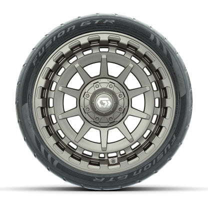 GTW® Barricade Satin Bronze 14 in Wheels with 205/40-R14 Fusion GTR Steel Belted Street Tires – Full Set