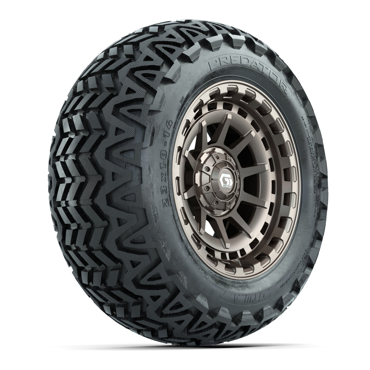 GTW® Barricade Satin Bronze 14 in Wheels with 23x10-14 Predator All-Terrain Tires – Full Set